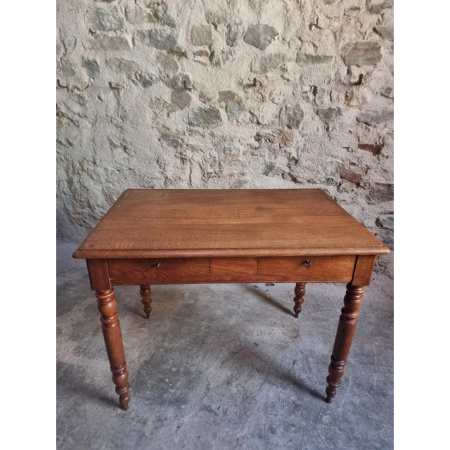 Antique French Oak Desk Table with Drawers, 1920s For Sale - Image 12 of 18