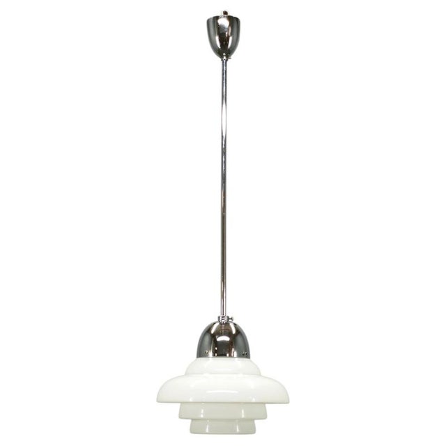 Vintage Art Deco Bauhaus Opaline Glass and Chrome Pendant Light, 1930s For Sale - Image 11 of 11