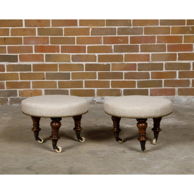 Pair of English Mahogany Stools with 19th Century Turned Legs on Casters For Sale - Image 10 of 10