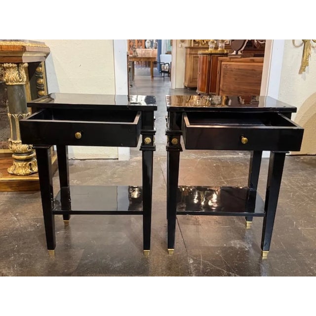 Pair of Black Lacquered Jansen Manner Side Tables For Sale - Image 4 of 6