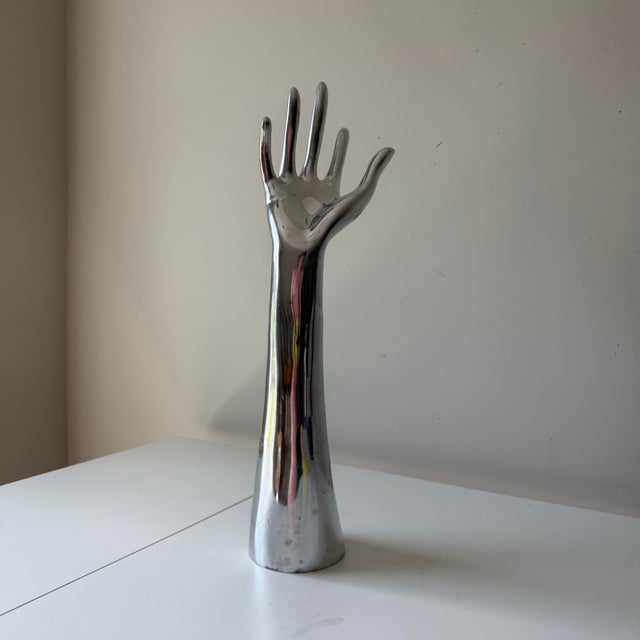 Contemporary 1990s Cast Aluminum Chrome Hand Sculpture For Sale - Image 3 of 9