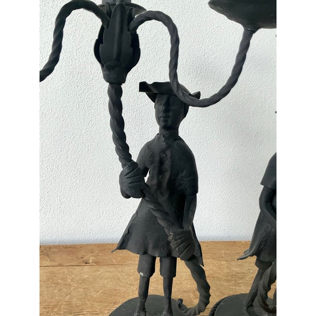 Metal Vintage Boho Forged Iron Candelabras - Set of 2 For Sale - Image 7 of 12