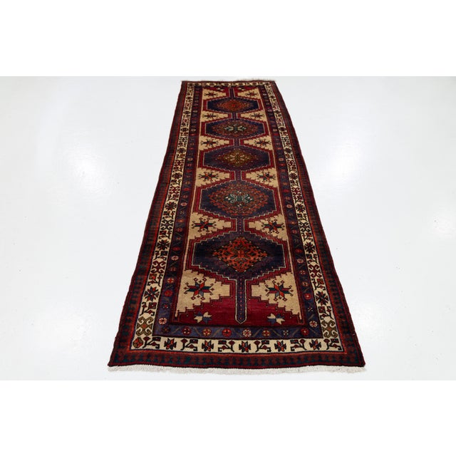 Navy Blue 1950s Hand Knotted Persian Serab Wool Runner With Geometric Design For Sale - Image 8 of 9