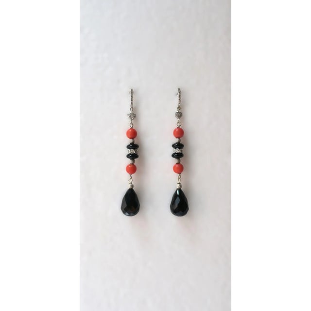 Black Italian Diamond Coral and Black Onyx Dangle Earrings, Pair For Sale - Image 8 of 10