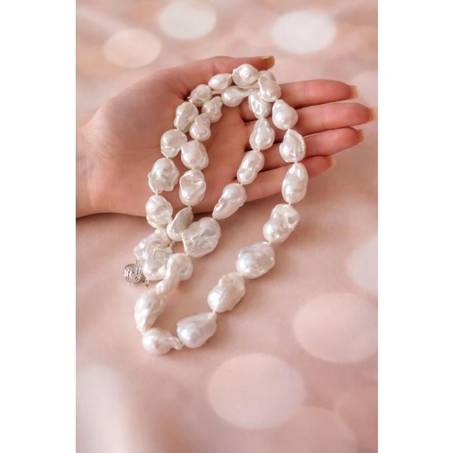 Metal Exceptional Large Natural Baroque Pearl Necklace 29.5" – 14k White Gold Clasp For Sale - Image 7 of 8
