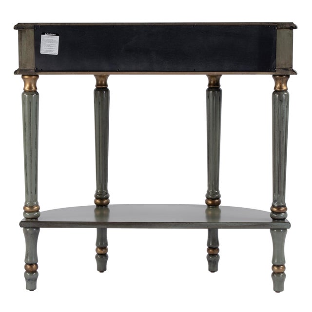 Wood Mozart 31.5 in. W Demilune Wood Hand Painted 1 Drawer Console Table with Lower Open Shelf, Royal Pastel Green For Sale - Image 7 of 9
