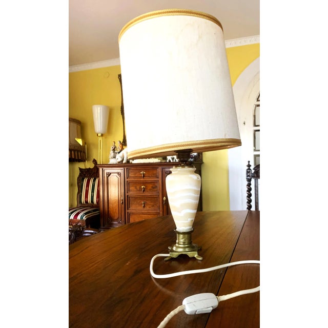 Neoclassical Brass and Stone Table Lamp, 1950s For Sale - Image 3 of 18