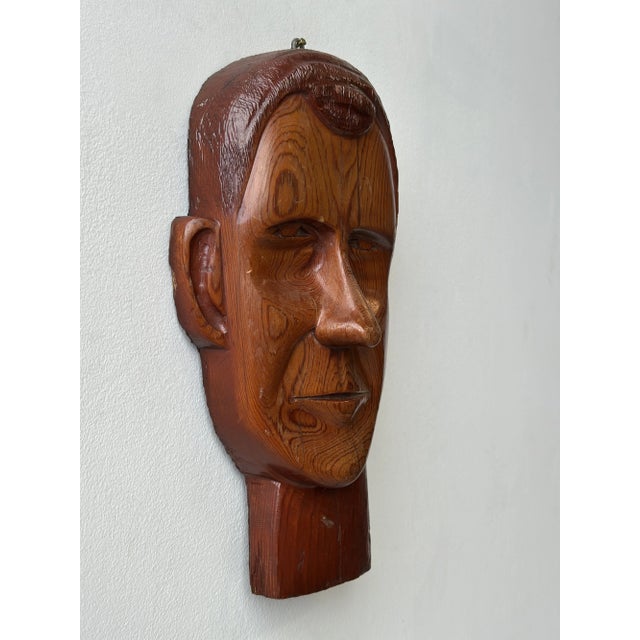 Vintage Hand-Carved Male Bust Wall Hanging, Circa Mid 20th-Century For Sale - Image 13 of 13