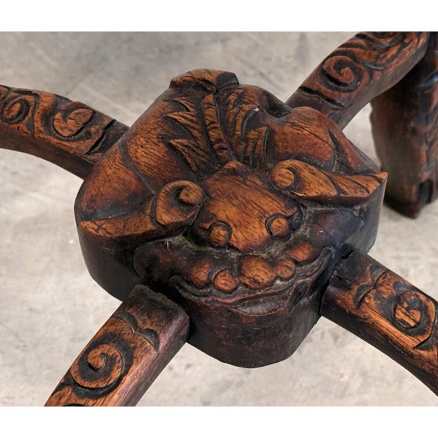 Vintage Chinese Carved Rosewood Pedestal Stand With Marble Top For Sale - Image 4 of 12