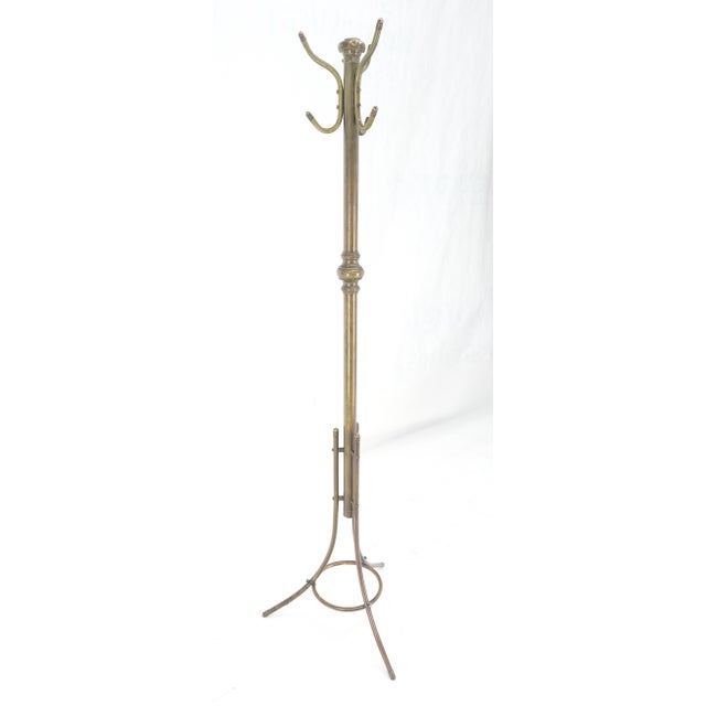 Vintage c1950s Solid Brass Tube Tripod Base Free Standing Coat Rack Nice Patina! For Sale - Image 11 of 13