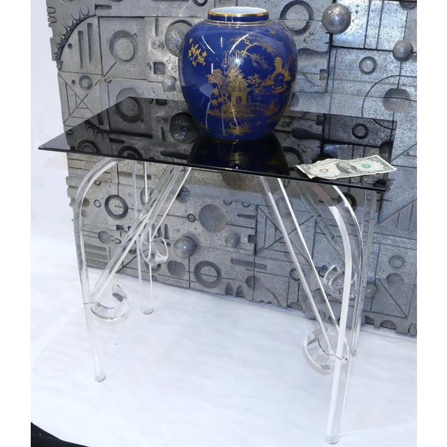 Black Bent Lucite Legs Black Smoked Glass Top Side End Table For Sale - Image 8 of 13
