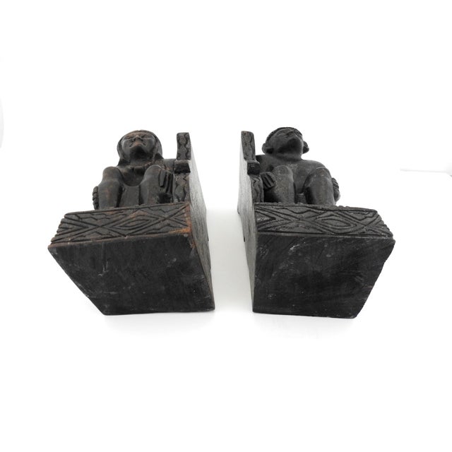 Wood Antique Paiwan Aboriginal Man and Woman Hand-Carved Bookends - a Pair For Sale - Image 7 of 11