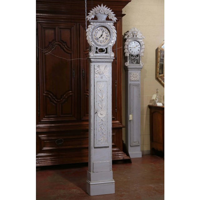 Early 19th Century French Normandy Painted Longcase Grandfather Clock For Sale - Image 10 of 13