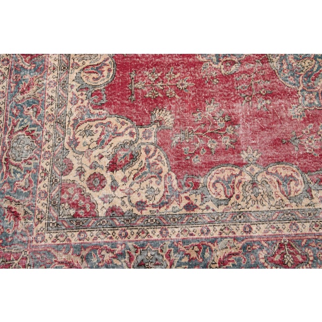 Vintage Turkish Sivas Handmade Red Medallion Wool Rug For Sale - Image 12 of 13