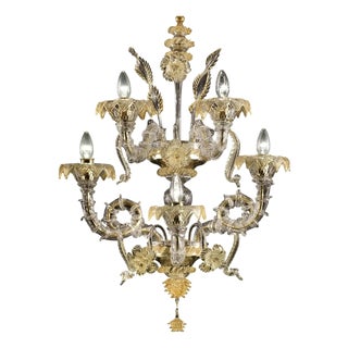 Imperial Italian Ca Rezzonico with Gold Flowers and Leaves Murano Glass For Sale