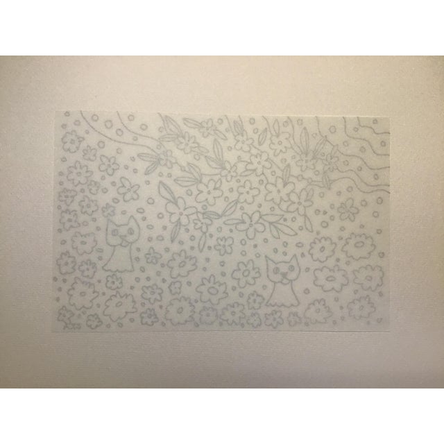 Contemporary "Two Cats in the Garden" Contemporary Minimalist Ink Drawing on Paper by CL Auker For Sale - Image 3 of 3