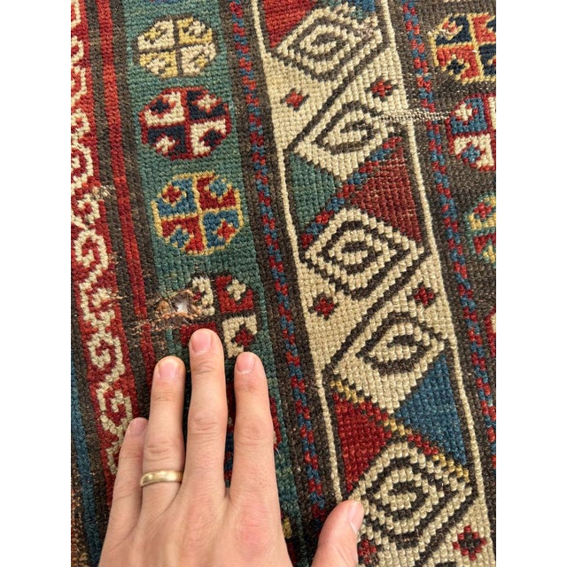 Century Old Antique Kazak in Ocean Blue Amazing Greens Rug 4.8 x 7.8 For Sale - Image 11 of 11