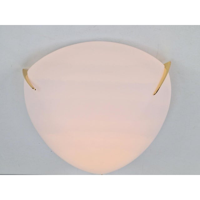 Regency Brass and White Glass Ceiling Lamp from Milan, Spain, 1970s For Sale - Image 6 of 14