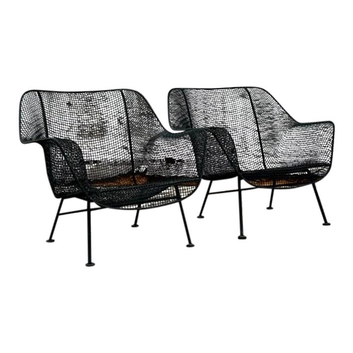 Vintage Wire Mesh “Sculptura” Lounge Chairs After Russell Woodard Set