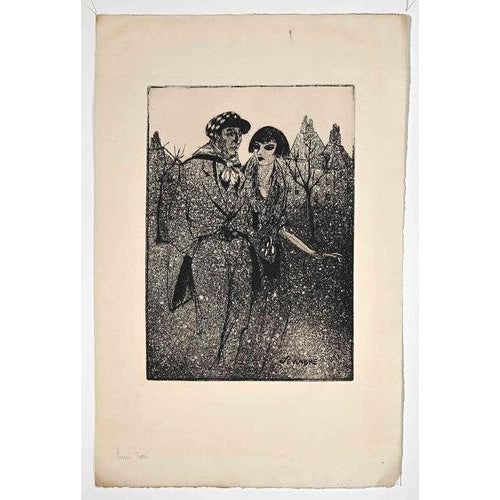 Raimond Jou, Couple, Early 20th Century, Etching For Sale - Image 3 of 3