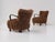Art Deco Scandinavian Armchairs in Curly Caramel Brown Mongolian Sheepskin, 1950s, Set of 2, in Very Good conditions....