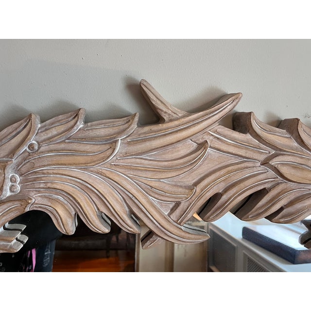 1970s Serge Roche Style Palm Beach Frond Leaf Carved Mirror For Sale - Image 5 of 11