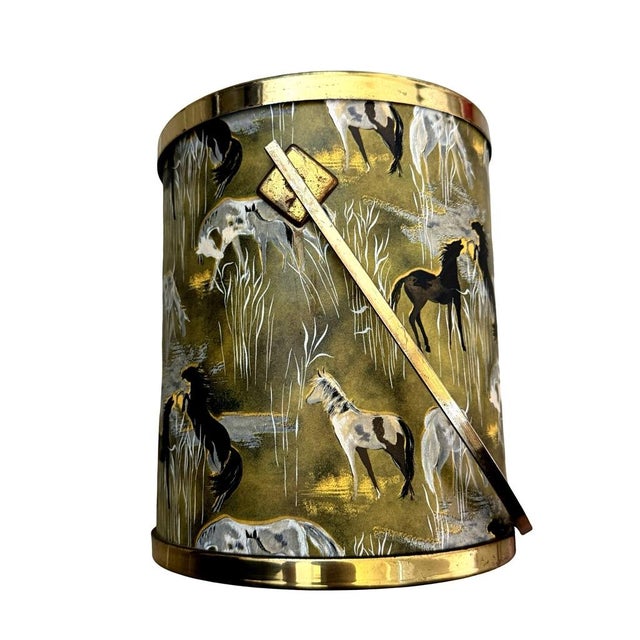 Mid-Century Modern Serv-Master Creations MCM Equestrian Ice Bucket Brass Accents Retro Barware For Sale - Image 3 of 11