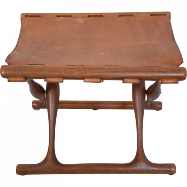 1960s Vintage Gold High Stool in Natural Leather by Poul Hundevad, 1960s For Sale - Image 5 of 7