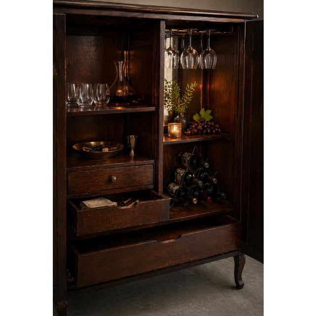 Vintage Gentleman’s Dressing Cabinet in Old Chapel Satin Walnut™ — Refinished Bar Conversion, Bookmatched Walnut Doors For Sale - Image 4 of 12