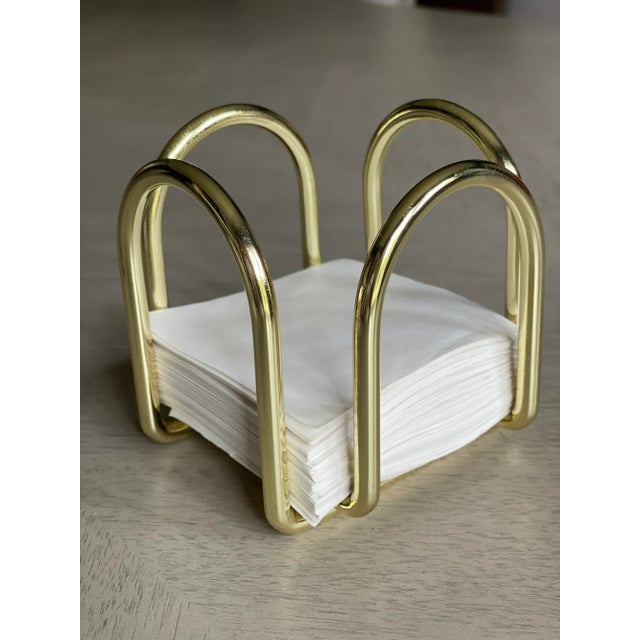 Vintage gold tone metal note paper holder. Approximately 4” square shape Paper is 3.25” square Fantastic mid mod desk...