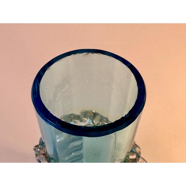 Glass Antique Moser Blue Crystal Bud Vase: Applied Rigaree Art Glass For Sale - Image 7 of 9