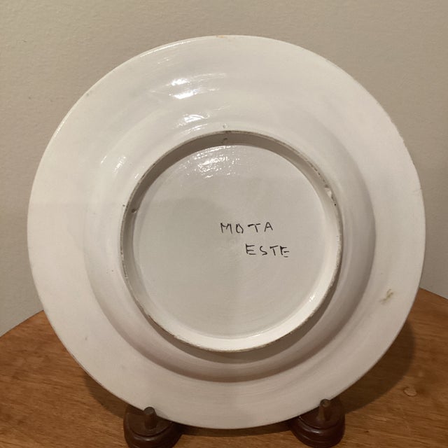Vintage Italian Artisan Ceramics Pottery Hand Painted Majolica Wall Plate Signed Mota Este For Sale - Image 11 of 12