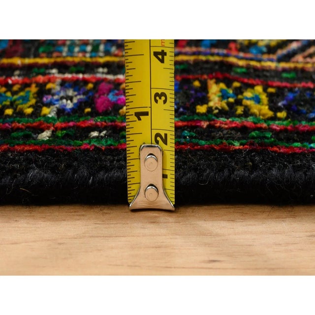 Textile 2010s Black, Sarouk Mir Inspired With Repetitive Boteh Design, Wool and Sari Silk Hand Knotted, Oriental Rug For Sale - Image 7 of 9