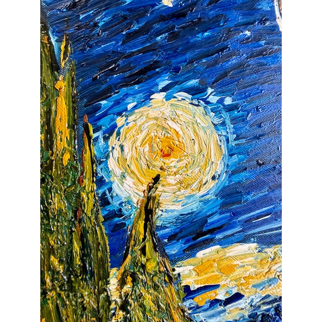 Post Impressionist Late 20th Century Oil on Canvas After Van Gogh “The Starry Night” For Sale - Image 3 of 16