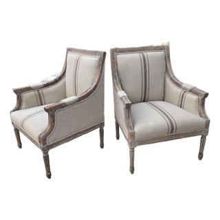 French Style Square Bergere Chairs With Bleached Wood Finish For Sale
