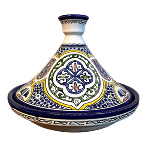 Vintage Hand Painted Moroccan Blue & White Ceramic Tagine Tajine