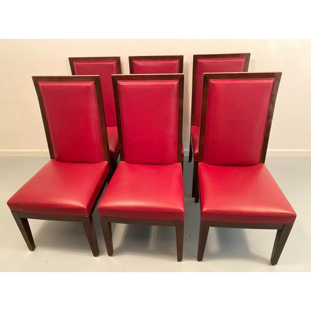Holly Hunt 1980s Red Leather Dinning Chairs Set of 8 For Sale - Image 11 of 13
