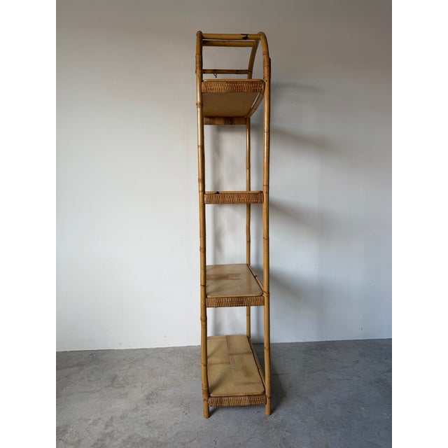 Vintage Coastal Arched Top Rattan Étagère With Wood Shelves For Sale - Image 12 of 13