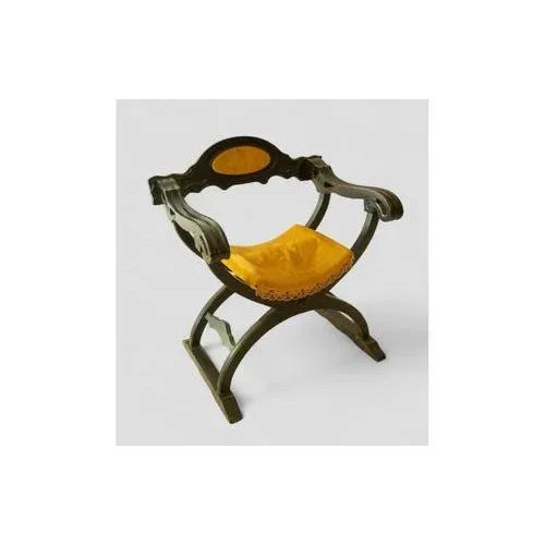 Vintage Savonarola Chair in Dark Wood with Mustard Velvet Upholstered Seat and Backrest For Sale - Image 3 of 9