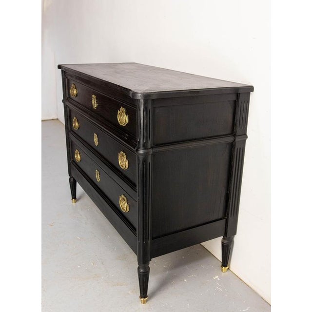 French Louis XVI Style Black Wood Chest of Drawers, 1980s For Sale - Image 4 of 12