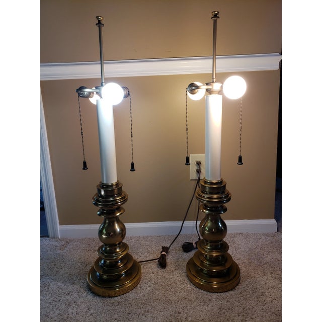Brass Vintage Brass Lamps by Stiffel Very Large Scale Base - a Pair For Sale - Image 8 of 9