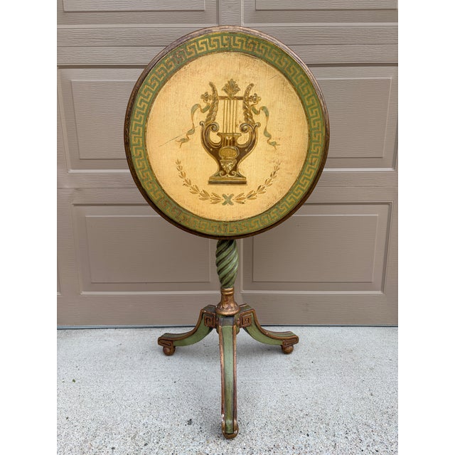 1920s Regency Green and Gold Painted Flip-Top Side Table With Lyre Motif For Sale - Image 9 of 11