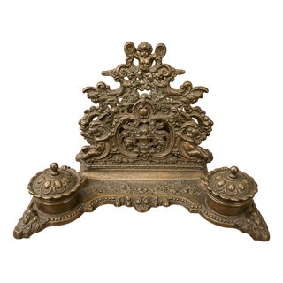 Antique Bronze Inkwell with Cherubs, 1800s For Sale