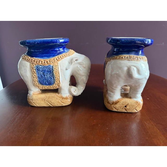 Chinese Chinese Beautiful Pair of Vintage Porcelain Elephant Stands / Bookends. For Sale - Image 3 of 6