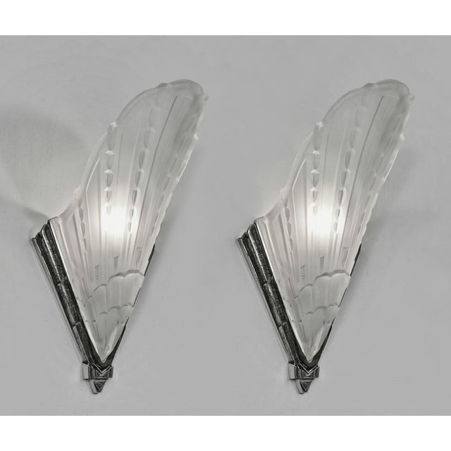 Art Deco A Pair of French Art Deco Wall Sconces by Jean Gauthier 1930 France For Sale - Image 3 of 11