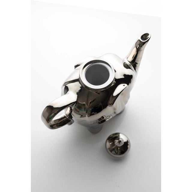 Late 20th Century Silver-Glazed Porcelain Elephant Teapot Sculptural Object For Sale - Image 6 of 7