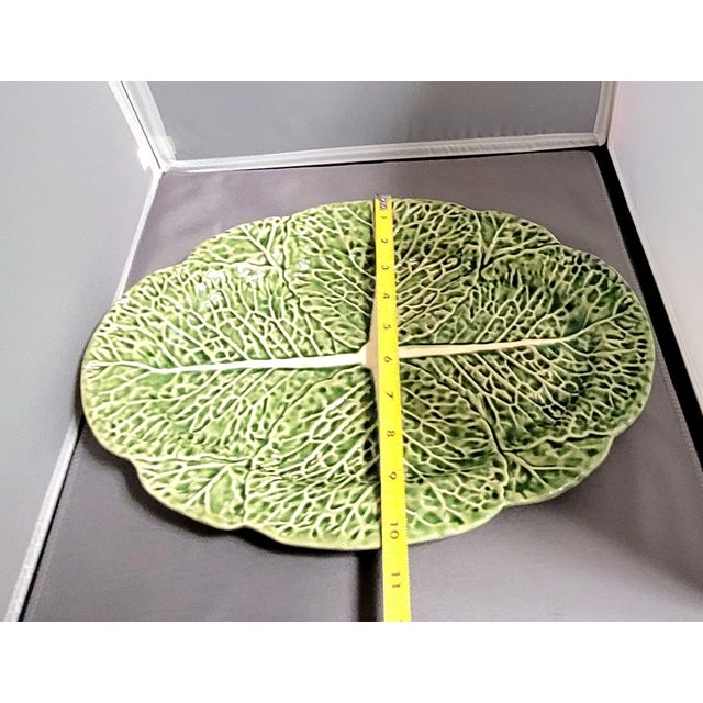 Bordallo Pinheiro Vintage Bordallo Pinheiro Majolica Cabbage Leaf Serving Platter For Sale - Image 4 of 6