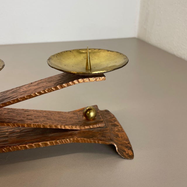 Brutalist Copper and Brass Candleholder in the style of Hagenauer, Austria, 1950s For Sale - Image 10 of 18