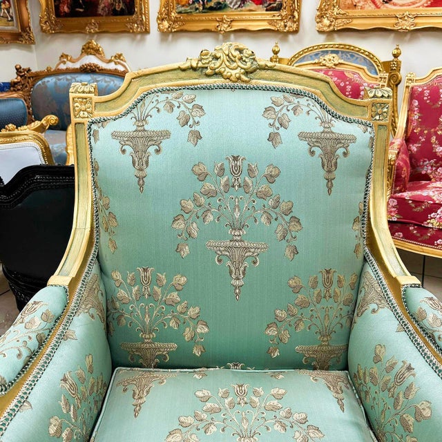 Sky Blue French Style Bergere Sky Blue Chair For Sale - Image 8 of 8