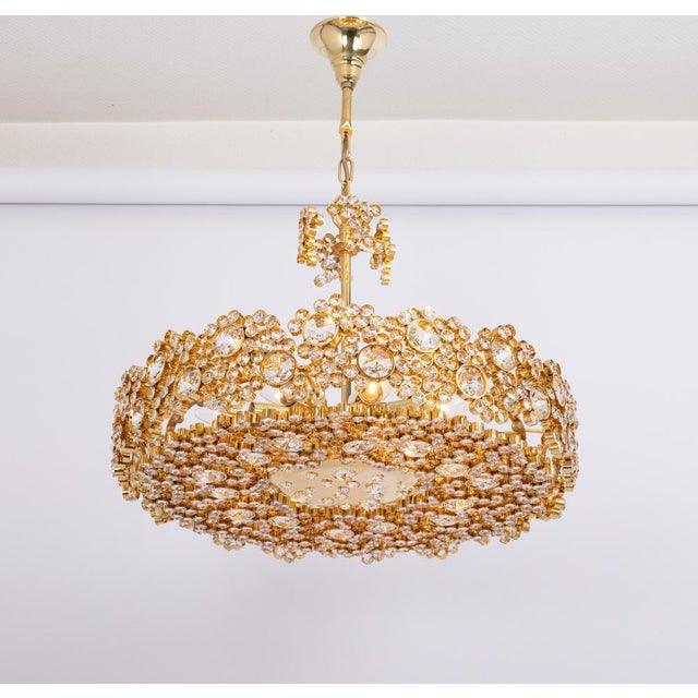 Gold Gilt Brass and Crystal Glass Encrusted Chandeliers from Palwa, Germany, 1970s For Sale - Image 8 of 17